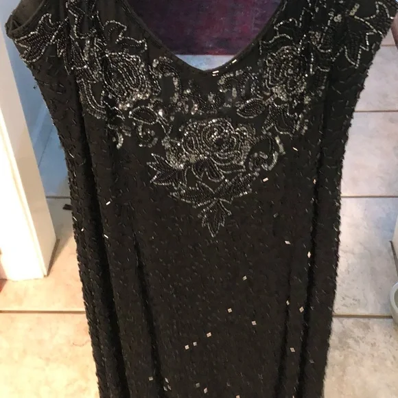 vintage beaded cocktail dress Vintage 90s Black Beaded Silk Cocktail Party Dress